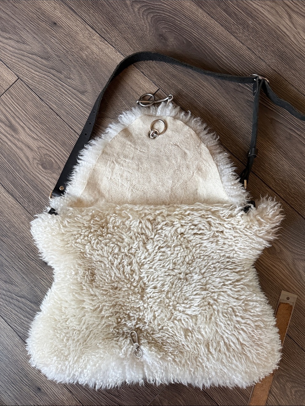 Genuine Sheepskin Shearling Crossbody Bag Oversized with a black Leather Strap - Picture 11 of 15